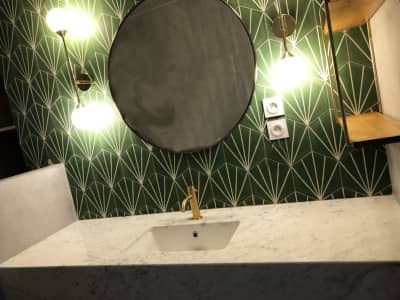 Une salle de bain toute verte dans le XIe