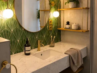 Une salle de bain toute verte dans le XIe