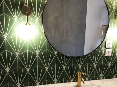 Une salle de bain toute verte dans le XIe